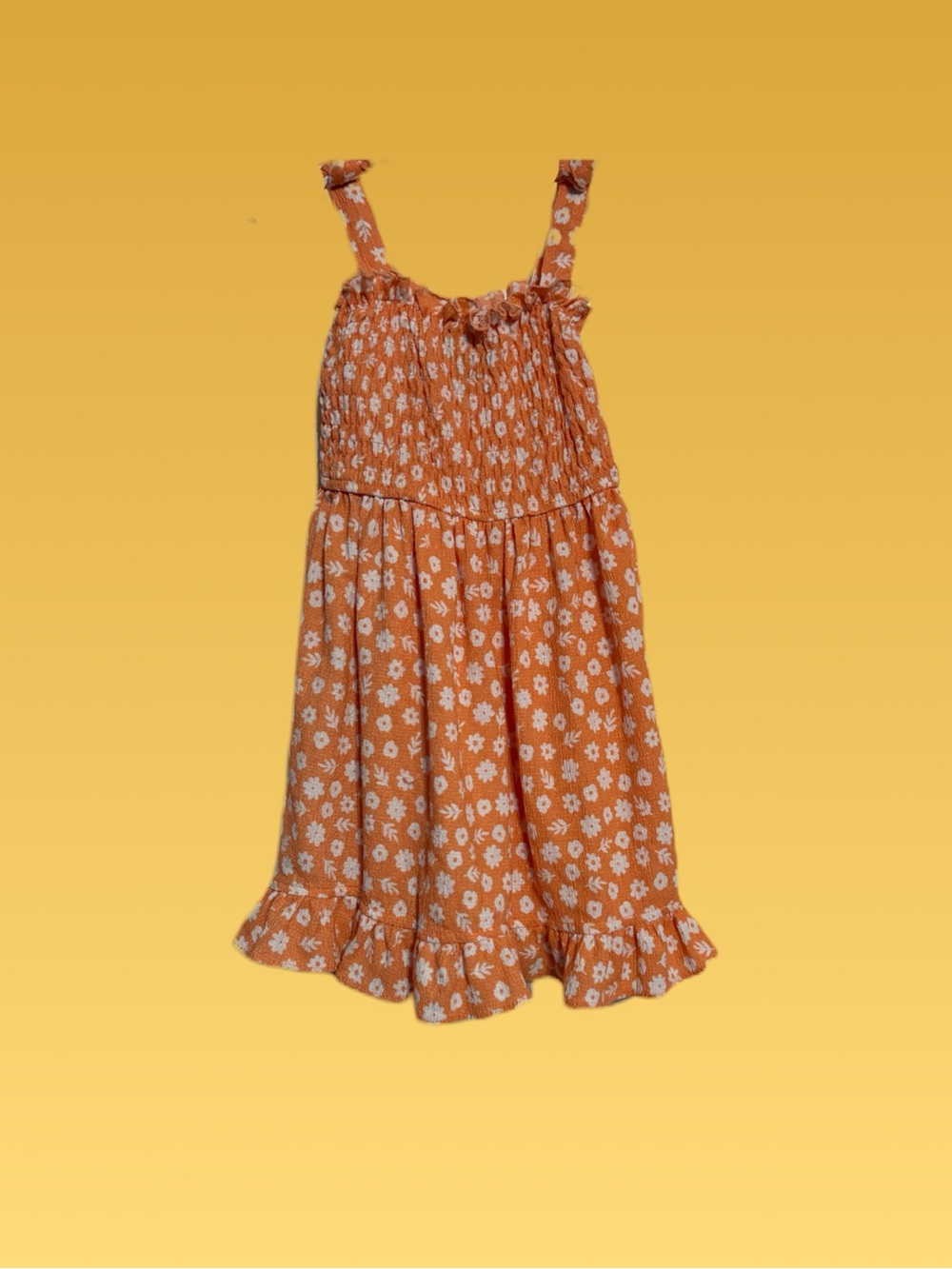 Girls Orange Floral Ruffle Sundress with Smocked Bodice